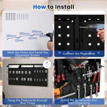 Wall-Mounted Pegboard Kit Tool Board Organizing Kit - 黑色 - 查看 8