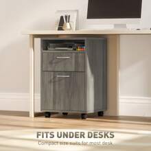 HOMCOM 60cm Filing Cabinet With Drawer, Open Shelf, Metal Handles And 4 Wheels, Office Home Organiser Mobile Printer, Grey - Grey - View 5