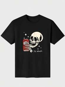Camisetas Dr. Pepper, camisetas de calaveras, camiseta casual de algodón 100 % puro de 220 g con estampado digital - Negro - Ver 1