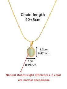 1 件椭圆形蛋白石吊坠项链女士精致粉色、蓝色、绿色天然宝石吊坠 18K 镀金不锈钢可调节项链女士珠宝时尚配饰 - 金黃色 - 查看 15