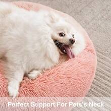 Calming Beds Indoor Cats, 20'' Kitten Donut Beds Pet Up To 15lbs, Fluffy Small Cuddler, Anti-Anxiety Plush Faux Fur Large Pet Bed Washable (20'', Brown) - 粉色 - 查看 2