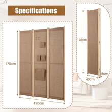 3-Panel Faux Linen Room Divider Folding Privacy Screen-Natural - Khaki - View 8