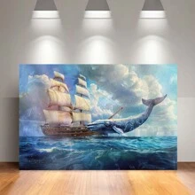 Framed American Whaling Ship With Sperm Whale  Print On Poster, Poster, Art Prints, Wall Art Decor, Print - Framed - View 3