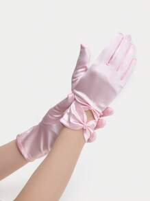 1 Đôi Găng tay cưới trang trí nơ satin, thích hợp cho ngày lễ tình nhân - Màu Hồng baby - Xem 3