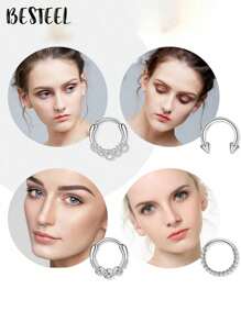 BESTEEL 1PC 16G Septum Clicker Inel din oțel inoxidabil 316L Septum Inel CZ Opal Cartilage Helix Tragus Hoop Cercei Daith Segment cu balamale Clicker Inel Zirconiu Inele pentru nas Cerc 10MM Bijuterii piercing nas