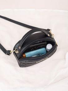 Women's Embroidered Shell Bag, Daily Casual Handbag, Rhombus Pattern Shoulder Bag - Black - View 5