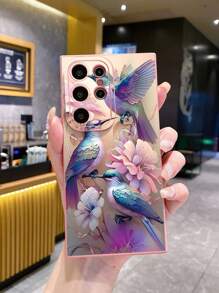 1个鸟花图案手机壳，兼容苹果/三星/Infinix/红米/OPPO/vivo/realme/POCO，防水防震防摔防刮。 - 粉色 - 查看 5