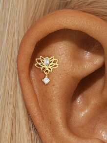 1 件 925 纯银时尚叶子莲花耳钉平背耳骨耳轮穿孔精美珠宝适合日常佩戴婚礼派对订婚周年纪念情人节 - 金色 - 查看 4