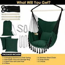 Y- Stop Hammock Chair Hanging Rope Swing Chair, Max 500 Lbs, 2 Seat Cushions Included, Removable Steel Spreader Bar With Anti-Slip Rings, Hardware Kit-For Indoor Or Outdoor(Dark Grey) - Green - View 6