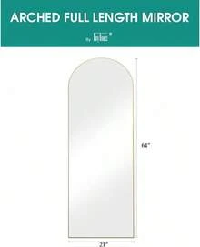 TinyTimes 57"X20" Arched Full Length Mirror Floor Mirror Full Length With Stand, Full Body Mirror, Arch Wall Mirror, Full Size Mirror For Bedroom Living Room, Entryway, Aluminum Frame, Gold - trắng - Xem 9