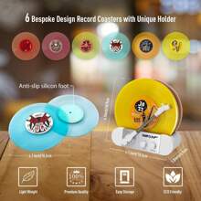 Funny Retro Vinyl Record Coasters, Creative Drink Coasters Set Of 6 With Vinyl Record Player Holder For Music Lovers, Housewarming Hostess Gifts (6, V3) - 1 - View 4