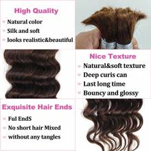 2 Bundles Human Braiding Hair For Boho Braids, Brown 16Inch -28Inch 100g Brazilian Virgin Deep Wave Bulk Human Hair For Braiding Extensions Hair 4# - Brown - View 5