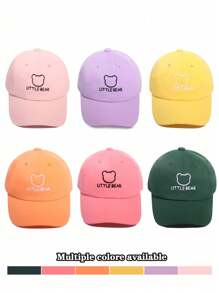 1pc Kids Bear Embroidered Soft Top Baseball Cap, Unisex Spring/Summer Korean Style Casual Cute Sport Versatile Sun-Shading Sun Ion Baby Hat - 3-8Y - View 1