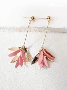 1 对时尚高端优雅粉色、绿色、黑色、橙色、玫红色、紫色、红色、姜黄色彩色多巴胺喷漆花瓣、水滴、叶子、流苏长耳环，适合女士，精致甜美，适合春夏季、海滩、节日礼物