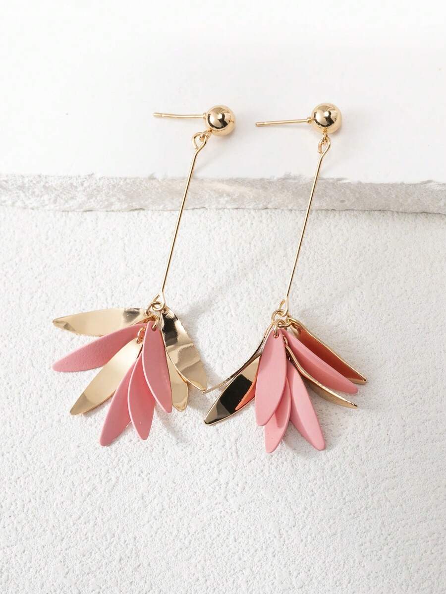 1 对时尚高端优雅粉色、绿色、黑色、橙色、玫红色、紫色、红色、姜黄色彩色多巴胺喷漆花瓣、水滴、叶子、流苏长耳环，适合女士，精致甜美，适合春夏季、海滩、节日礼物