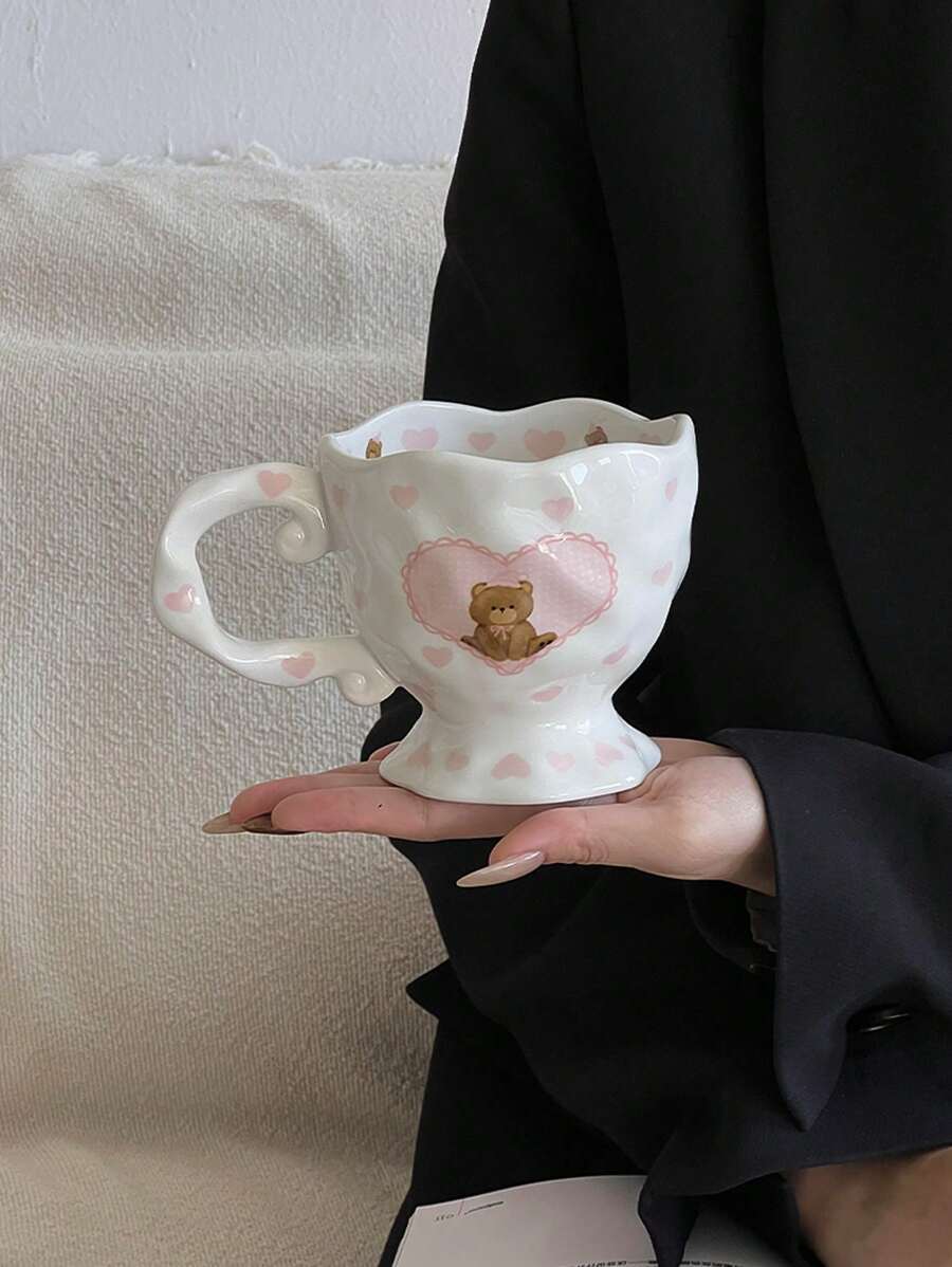 Cốc sứ vẽ tay dễ thương 400ml - Món quà Valentine hoàn hảo cho bạn gái, lựa chọn lý tưởng cho mùa tựu trường. - trắng - Xem 1