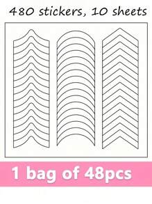480pcs/10sheets French Manicure Nail Stickers, Wavy, Crescent Moon, Geometric Asymmetrical Design Nail Art Nails - Multicolor - View 20