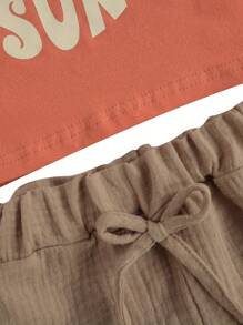 Toddler Baby Boy Clothes Set Pattern Printing Two-Pieces Shorts Set Infant Boys O-Neck Short Sleeve T-Shirt Tops + High Waist Shorts Set Summer Outfit - Màu Khaki - Xem 7