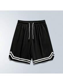 New Summer Boyfriend Style Quick Dry Men's Casual Solid Color Sport Shorts With Drawstring Waistband, Perfect For Fitness, Running And Beach. Thai - 黑色 - 查看 3