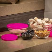 GLAZE Set Of 5 Glass Containers With Airtight Plastic Lids. (Blue, Purple, Red, Fuchsia) - Hot Pink - View 2