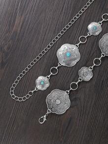 1pc Elegant Bohemian Style Floral Decor Turquoise Waist Chain, Versatile Accessory Suitable For Casual, Party, Dinner, Dance, Gift For Friend, Mother, Family, Girlfriend, Birthday, Valentine's Day