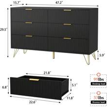 LYNSOM Black Dresser For Bedroom, Fluted 6 Drawer Wood Dresser With Golden Handles, Modern Dressers & Chests Of Storage Drawer For Hallway Entryway - màu đen - Xem 11