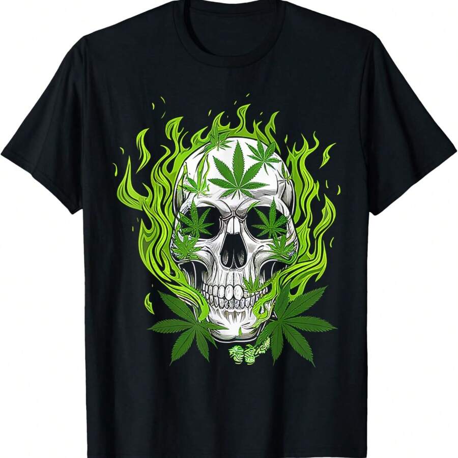 Skull Of Fire C Annabis Funny C Annabis Skull T-Shirt - Black - View 1