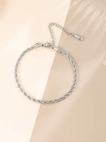 1pc Stainless Steel Braided Chain Bracelet For Women - Silver - View 2