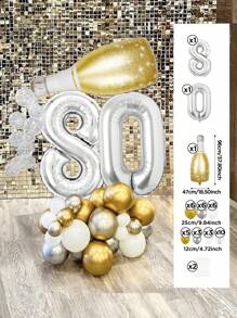 42pcs/Set 32-Inch Silver Foil Mylar Balloons Number Decor Kit For 18th, 20th, 21st, 30th, 40th, 50th, 60th, 70th, 80th Birthday Party, Giant Champagne & Beer Shaped Foil Balloons, 5-Inch Pearl White Bubble Balloons And 10-Inch Gold/Silver/White Balloon Bases, Create A Lively Birthday Party Celebration For Men, Suitable For Various Birthday Occasions - Multicolor - View 18