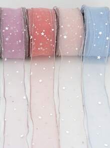 (5 Yards) Stars Silk Organza Ribbon Bow Material For Hair Print Flower Decoration Lace Ribbons - Multicolor - View 2