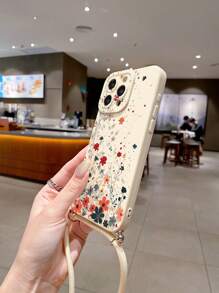 1 pièce Étui de protection pour téléphone avec motif floral et lanière amovible, compatible avec Apple, /Galaxy, Infinix, Redmi, OPPO, VIVO, Realme