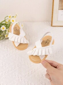 Cute Infant Girls Lace Trim Flat Sandals & Slippers, Summer - White - View 7