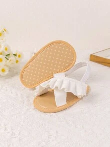 Cute Infant Girls Lace Trim Flat Sandals & Slippers, Summer - White - View 8
