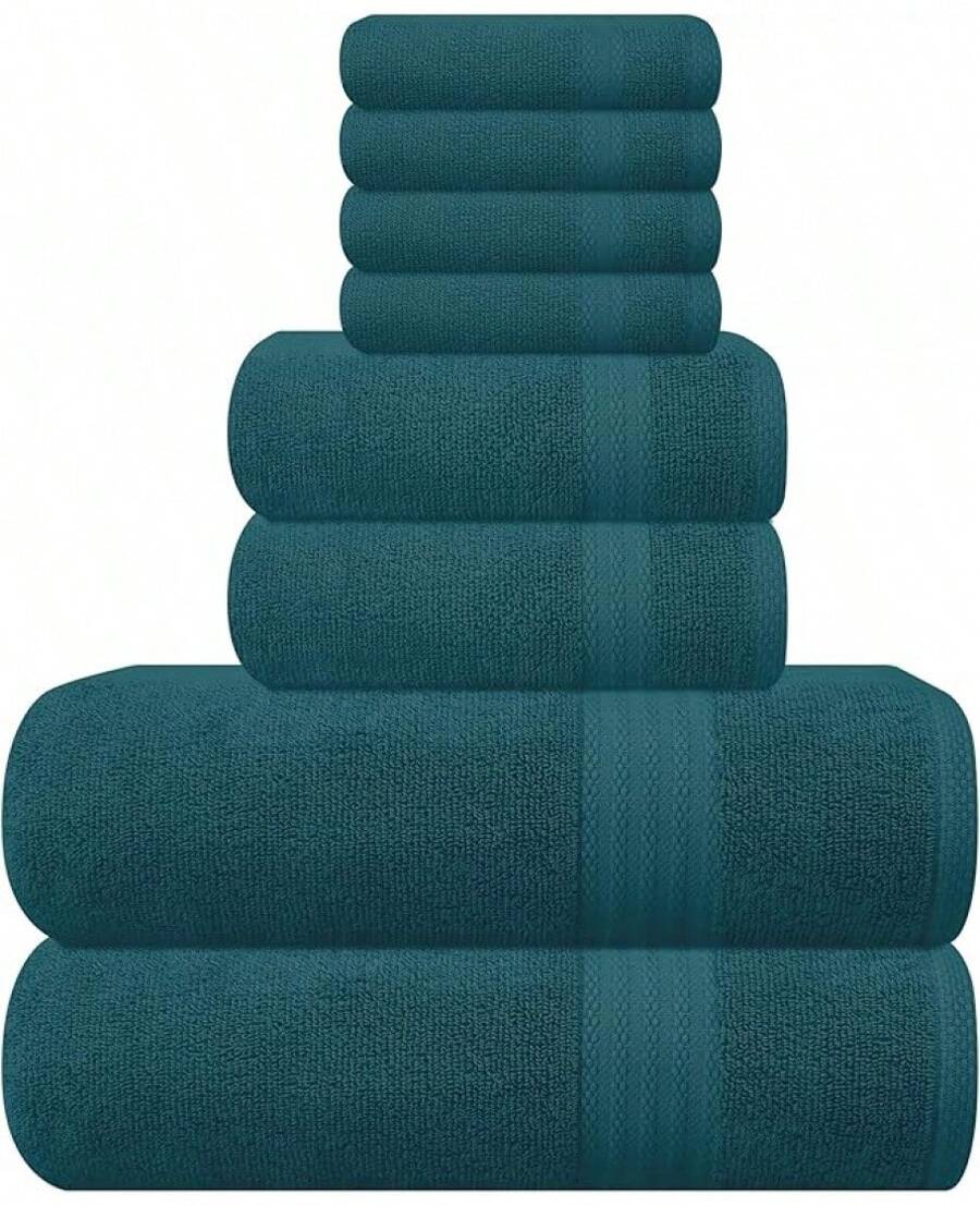 Ultra Soft 8-Piece Towel Set -% Ring Spun Cotton, 2 Oversized Bath Towels 27x54, 2 Hand Towels 16x28, 4 Wash Cloths 13x13 - Daily Use, Hotel & Spa - Olive Green, Luxury Towel Set - 藍綠色 - 查看 1