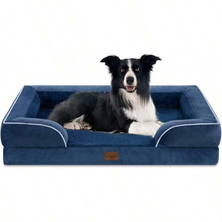 Comfort Expression Orthopedic Jumbo Dog Beds Waterproof, Large Dog Beds Jumbo Breed, PV Washable Pet Sofa Couch With Removable Cover & Non-Slip Bottom(Beige) - 藏蓝色 - 查看 1