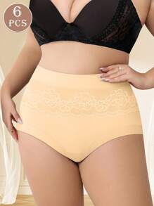 6 paquetes de bragas triangulares suaves y cómodas con aplicaciones de encaje para mujer de talla grande - Multicolor - Ver 4