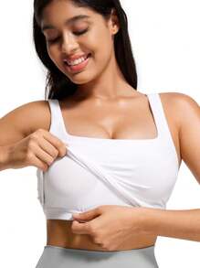 KAHULE Cute Double Layer Seamless Slim Fit Tank Tops Women's Square Neck Sleeveless Crop Tops - White - View 3