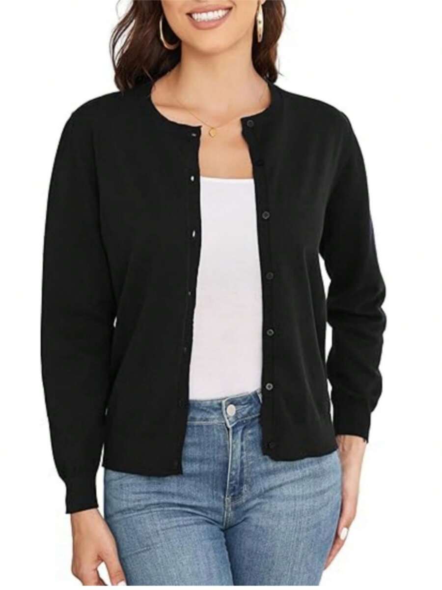 KAHULE Classic Soft Ladies Cardigan Sweater Coat Women's Crew Neck Button Down Long Sleeve Cardigan