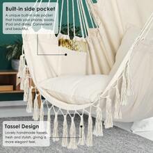 Y- Stop Hammock Chair Hanging Rope Swing Chair, Max 500 Lbs, 2 Seat Cushions Included, Removable Steel Spreader Bar With Anti-Slip Rings, Hardware Kit-For Indoor Or Outdoor(Dark Grey) - B-beige - View 2