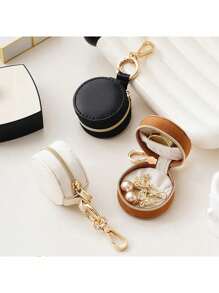 1 件别致迷你悬挂式珠宝盒 PU 皮革，防水收纳盒，适用于戒指、耳环、项链和化妆品配件，带装饰拉链，珠宝礼品盒 - 彩色 - 查看 12