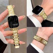 1 件女士金色全水钻金属表带，兼容 38/40/41/44/45/49/42/46 毫米系列 11/SE3/Ultra3/Ultra/SE/SE2/10/9/8/7/6/5/4/3/2/1 - 金色 - 查看 2