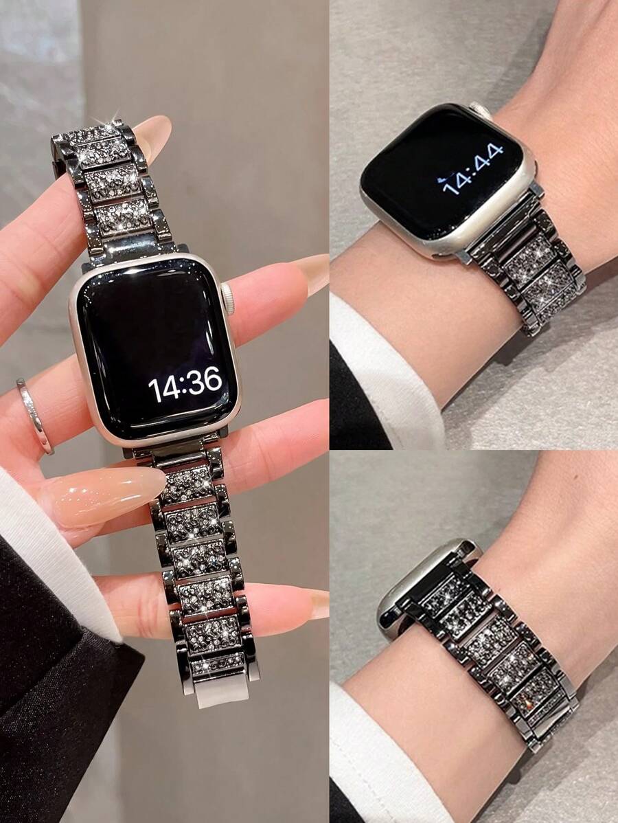 1 件女式黑色全水钻金属表带，兼容 38/40/41/44/45/49/42/46 毫米系列 11/SE3/Ultra3/Ultra/SE/SE2/10/9/8/7/6/5/4/3/2/1