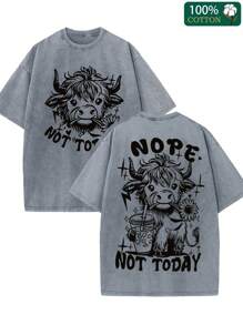 230g Pure Cotton Washed Short Sleeved Double-Sided Printed T-Shirt, Made Of 100% Pure Cotton, Printed With The Words' Today Is Not Possible '. Retro Hip-Hop Style, Street Y2K Printed Short Sleeved Top, Sports T-Shirt. Suitable Gift Choices For Spring Valentine's Day, Summer St. Patrick's Day, Party Gifts, And Must-Have Gifts For The Start Of School Season. Neutral Casual Round Neck T-Shirt.