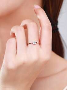 1枚925纯银时尚方形戒指，女士优雅戒指，镶嵌透明锆石，精致女性珠宝 - 銀色 - 查看 2