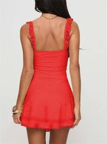 Women's Summer Mini Dresses Sleeveless .Y Square Neck Backless Lace Splicing Cocktail Party Straps Bodycon Dress - Đỏ - Xem 6