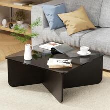 FXLTSBL Glass Coffee Table, 5mm Tempered Glass Top, Modern Coffee Table, Side Table, Living Room Table, Sofa Table, Coffee Table, For In Front Of The Sofa In The Living Room