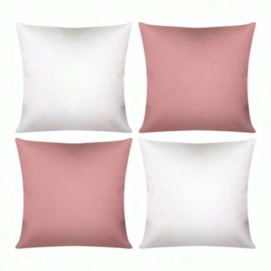 Kit 04 Plain 40X40 Cushion Covers With Zipper - White and Pink - View 1