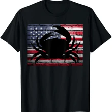 American Flag Crab Patriotic Crabbing Fishing T-Shirt T-Shirt - Black - View 1