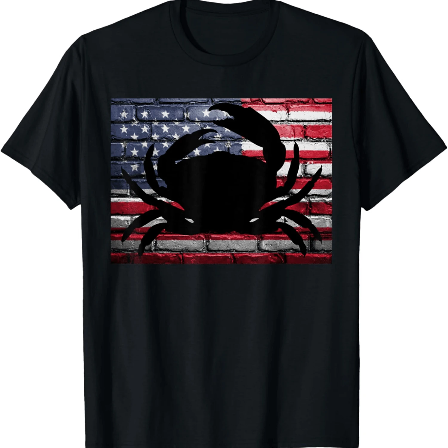 American Flag Crab Patriotic Crabbing Fishing T-Shirt T-Shirt - Black - View 1