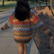 Women's Wavy Stripes Sweaters Long Sleeve Round Neck Loose Pullover Fall Jumper Tops - Multicolor - View 6